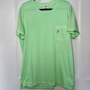 PINK Victoria’s Secret Lime Green Cotton Pocket Tee - Size Large